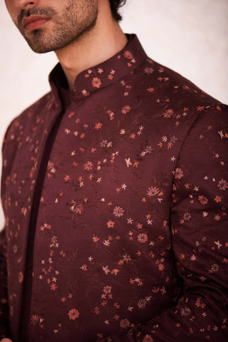 Jatin Malik-Wine Short Jacket With Kurta And Trouser-INDIASPOPUP.COM