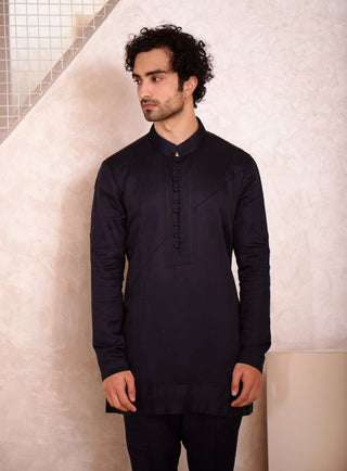 Jatin Malik-Midnight Blue Short Jacket With Kurta And Trouser-INDIASPOPUP.COM