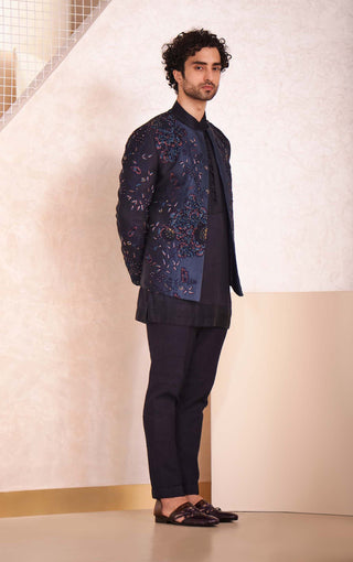 Jatin Malik-Midnight Blue Short Jacket With Kurta And Trouser-INDIASPOPUP.COM