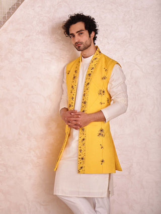 Jatin Malik-Yellow Short Jacket With Kurta And Trouser-INDIASPOPUP.COM