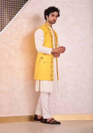 Jatin Malik-Yellow Short Jacket With Kurta And Trouser-INDIASPOPUP.COM