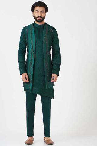 Jatin Malik-Teal Green Ombre Shrug With Kurta And Trouser-INDIASPOPUP.COM