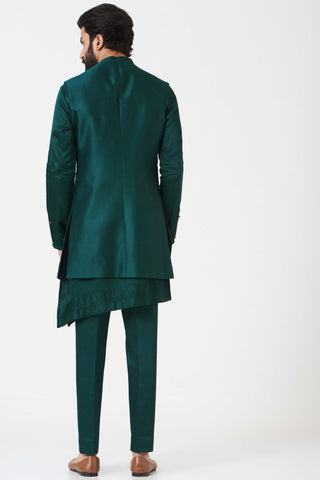 Jatin Malik-Teal Green Ombre Shrug With Kurta And Trouser-INDIASPOPUP.COM