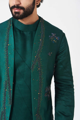 Jatin Malik-Teal Green Ombre Shrug With Kurta And Trouser-INDIASPOPUP.COM