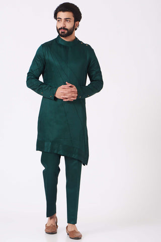 Jatin Malik-Teal Green Ombre Shrug With Kurta And Trouser-INDIASPOPUP.COM