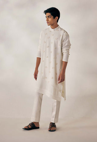 Jatin Malik-White Applique Kurta With Trouser-INDIASPOPUP.COM