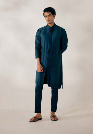 Jatin Malik-Peacock Blue Kurta With Trouser-INDIASPOPUP.COM