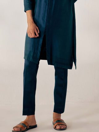 Jatin Malik-Peacock Blue Kurta With Trouser-INDIASPOPUP.COM