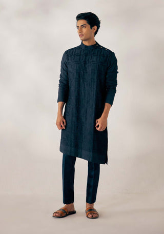 Jatin Malik-Peacock Blue Kurta With Trouser-INDIASPOPUP.COM