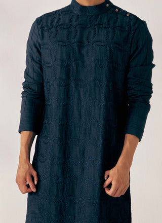 Jatin Malik-Peacock Blue Kurta With Trouser-INDIASPOPUP.COM