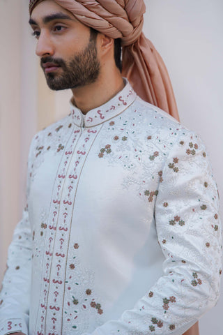 Jatin Malik-Classic White Sherwani Set-INDIASPOPUP.COM