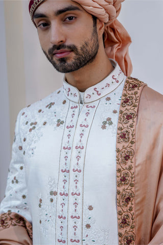 Jatin Malik-Classic White Sherwani Set-INDIASPOPUP.COM