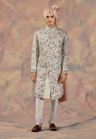 Jatin Malik-Silver Embroidered Sherwani Set-INDIASPOPUP.COM