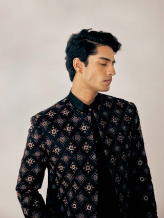 Jatin Malik-Black Short Jacket Set-INDIASPOPUP.COM