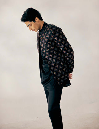 Jatin Malik-Black Short Jacket Set-INDIASPOPUP.COM