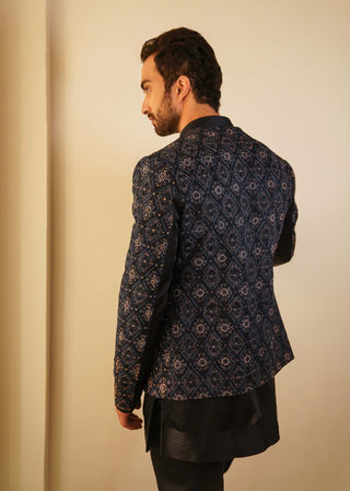 Jatin Malik-Midnight Blue Short Jacket With Kurta And Trouser-INDIASPOPUP.COM