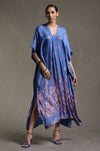 Ritu Kumar-Blue Botanical Print Kaftan Dress-INDIASPOPUP.COM