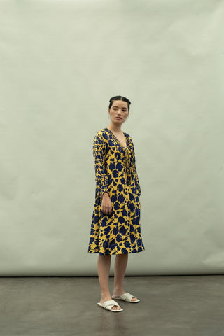 Kanelle-Yellow & Black Hessa Print Dress-INDIASPOPUP.COM