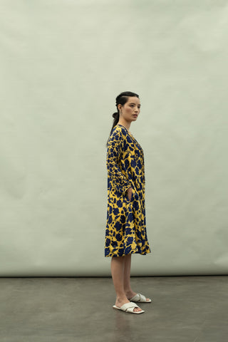 Kanelle-Yellow & Black Hessa Print Dress-INDIASPOPUP.COM