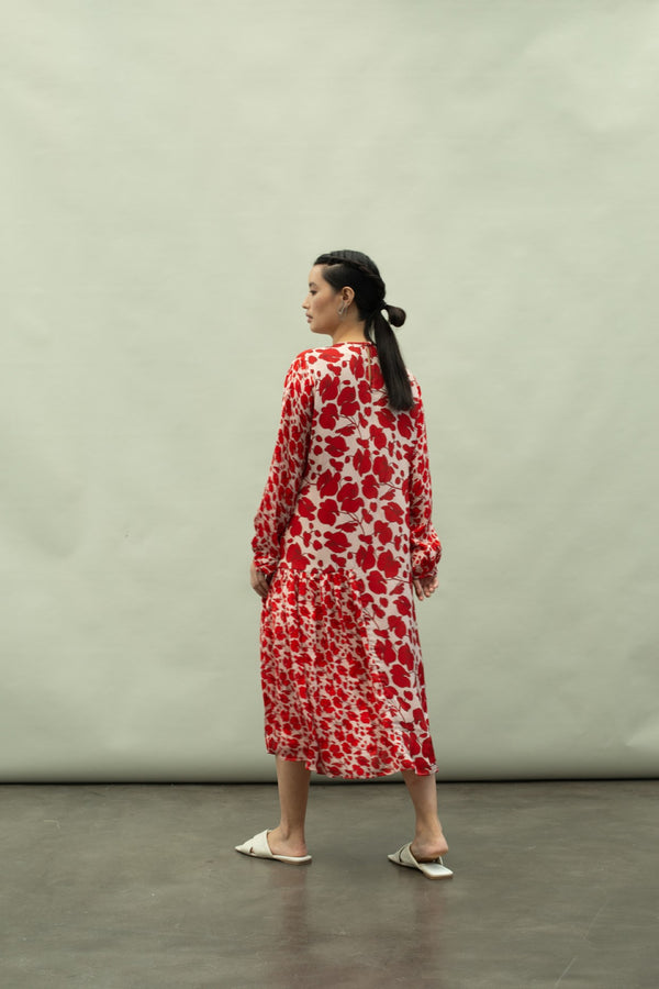 Kanelle-Red Tulip Print Dress-INDIASPOPUP.COM