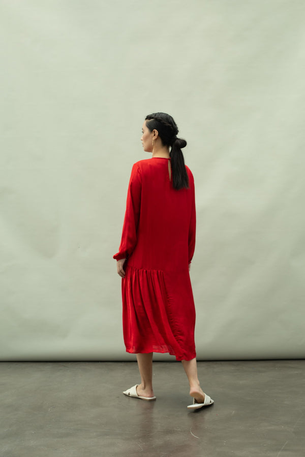 Kanelle-Red Tulip Solid Dress-INDIASPOPUP.COM