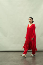 Kanelle-Red Syska Tunic With Pants-INDIASPOPUP.COM