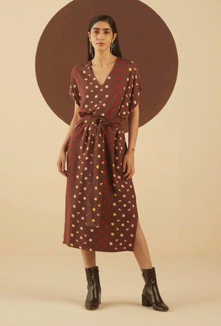 Kanelle-Brown Naomi Print Kaftan Dress-INDIASPOPUP.COM