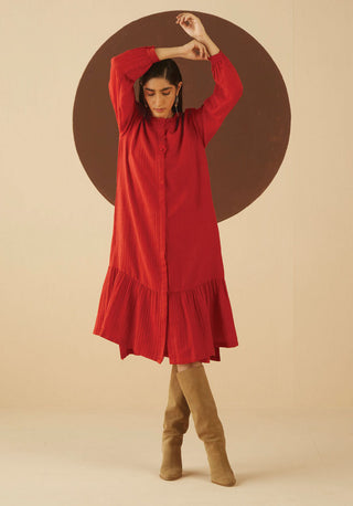 Kanelle-Red Eliza Solid Dress-INDIASPOPUP.COM
