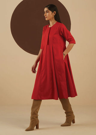 Kanelle-Red Marley Solid Dress-INDIASPOPUP.COM