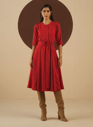 Kanelle-Red Marley Solid Dress-INDIASPOPUP.COM