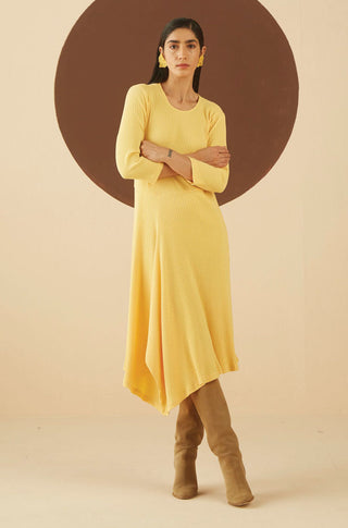Kanelle-Yellow Amelia Knit Dress-INDIASPOPUP.COM