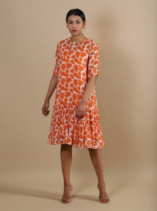 Kanelle-Orange Tessa Floral Dress-INDIASPOPUP.COM