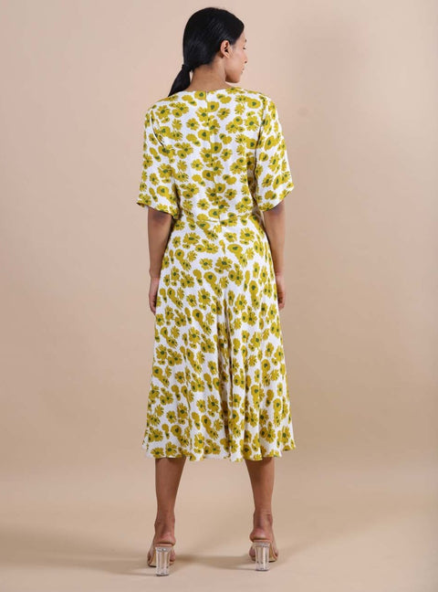 Kanelle-Olive Print Gardenia Dress-INDIASPOPUP.COM