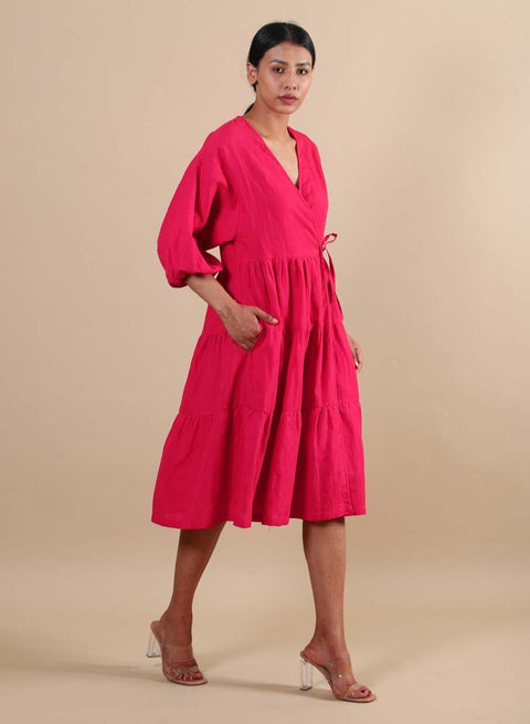 Kanelle-Pink Hennesey Solid Dress-INDIASPOPUP.COM