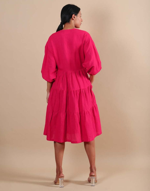 Kanelle-Pink Hennesey Solid Dress-INDIASPOPUP.COM
