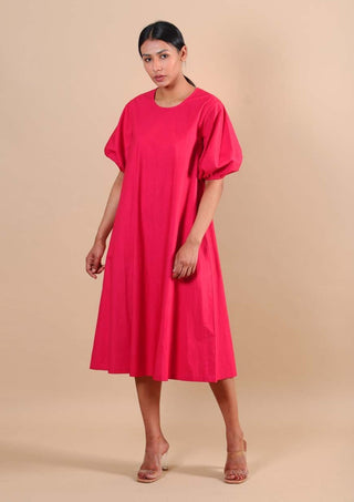 Kanelle-Pink Margo Solid Dress-INDIASPOPUP.COM