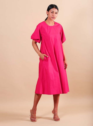Kanelle-Pink Margo Solid Dress-INDIASPOPUP.COM