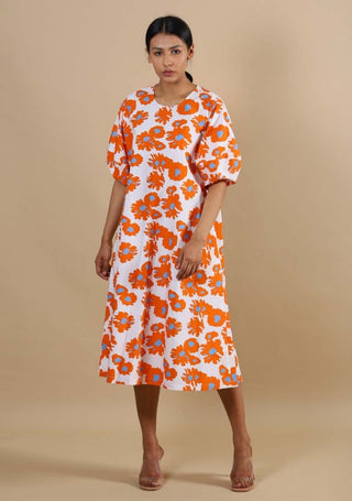 Kanelle-Orange Margo Floral Dress-INDIASPOPUP.COM