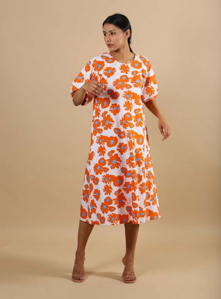 Kanelle-Orange Margo Floral Dress-INDIASPOPUP.COM