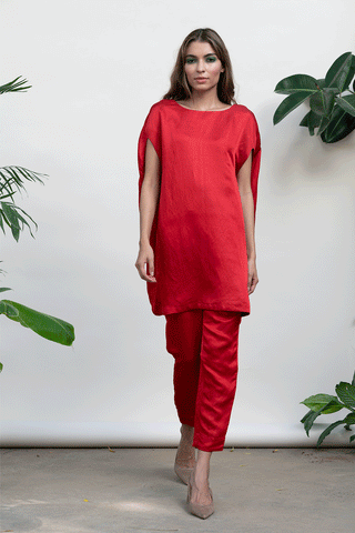 Kanelle-Red Oversized Top With Trouser-INDIASPOPUP.COM