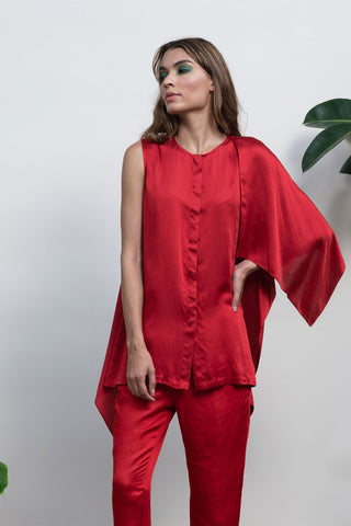 Kanelle-Red Sleeveless Solid Top-INDIASPOPUP.COM