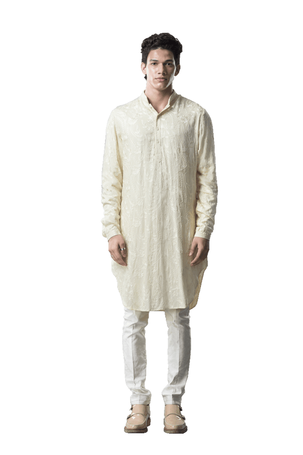 Kunal Rawal-Lemon Yellow Kashmiri Kurta-INDIASPOPUP.COM
