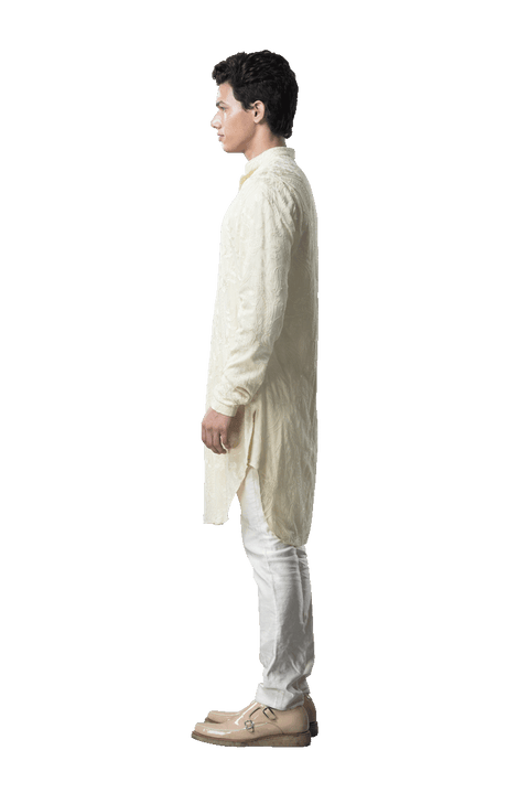 Kunal Rawal-Lemon Yellow Kashmiri Kurta-INDIASPOPUP.COM