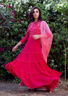 K-Anshika - Red & Pink Tiered Anarkali Set - INDIASPOPUP.COM