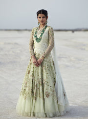 K-Anshika - Lime Green Embroidered Draped Bridal Gown - INDIASPOPUP.COM