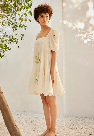 Kharakapas-Ecru Mul-Cotton Dress-INDIASPOPUP.COM