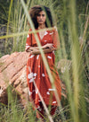 Kharakapas-Red Yoke Tunic Dress With Trouser-INDIASPOPUP.COM