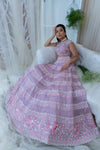 Varun Chakkilam-Lilac Floral Lehanga With Blouse & Duppata-INDIASPOPUP.COM