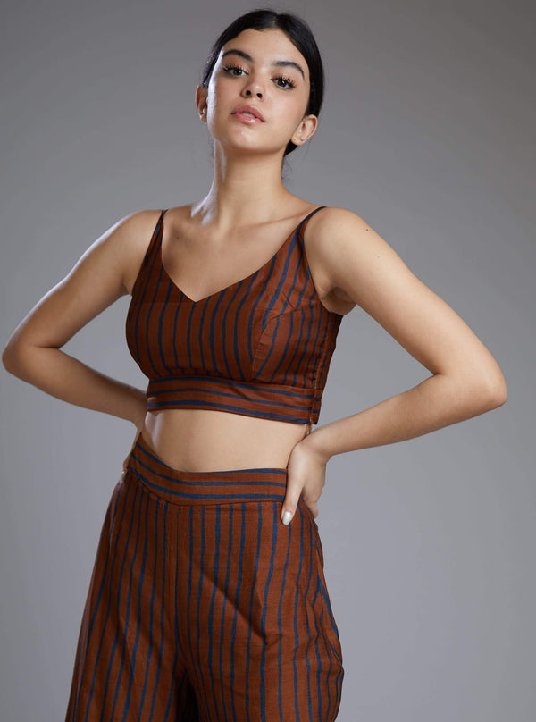 Koai-Brown & Blue Stripe Crop Top-INDIASPOPUP.COM