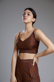 Koai-Brown & Blue Stripe Crop Top-INDIASPOPUP.COM